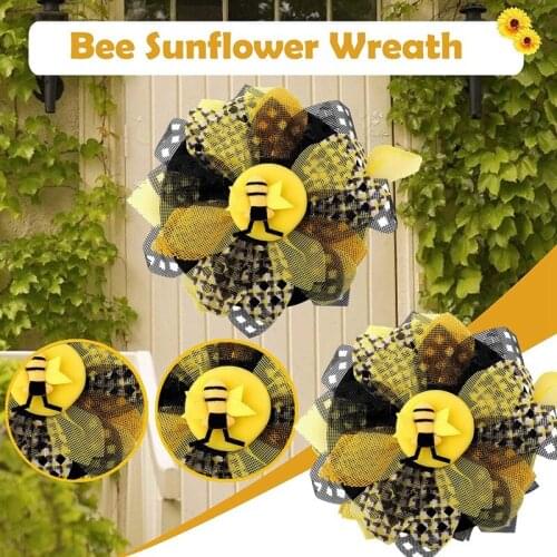 Door Wreaths Door Garland Spring Wreaths for Front Door Outside 33cm Everyday Wreaths Bee Sunflower Wreath