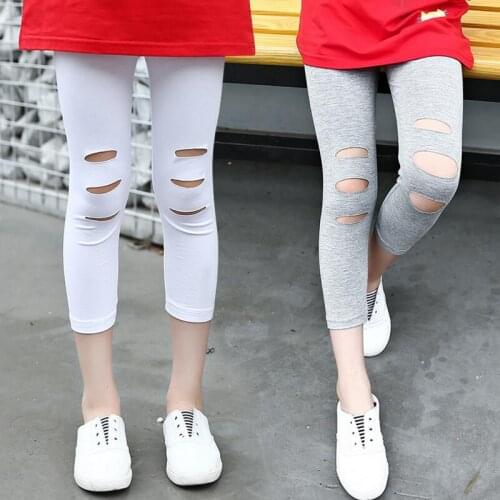 4-13Y Summer Girl Legging Casual Fashion Hole Baby Teenage Big Girls Leggings Pants Kids Calf-Length Children Trousers JW2202A