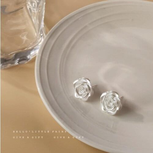 Resin Rose Flower 925 Silver Pin Stud Earring Fine Jewelry for Woman Korean Jewelry Trending Products Gift Female Jwellery Women