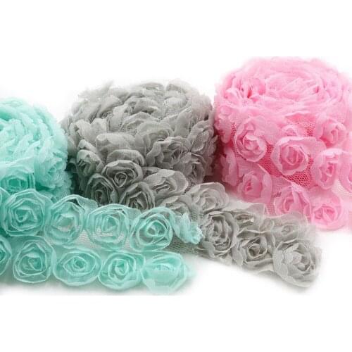 1Yard Lace Rose Ribbon Bands DIY Girl Skirts Baldric Sewing Accessories Pink White Purple Tule Roll Wedding Baby Shower Decor3CM