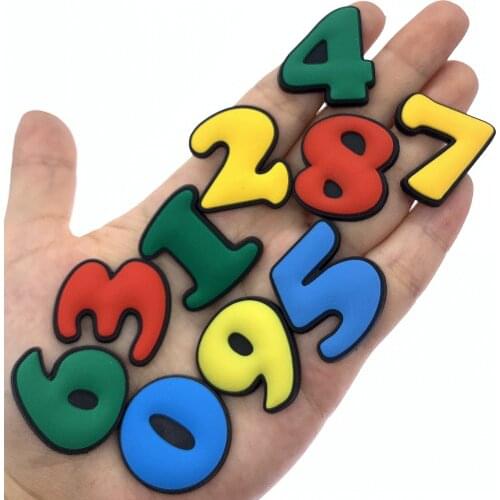 100PCS Wholesale Cartoon Shoes Decoration Numbers Candy Color Shoes Accessories Croc Jibz Buckle Kids Party Gifts Shoes Charms