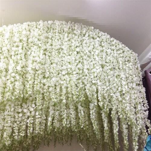 11 PCS Artificial Flower Wisteria Vine 120cm Single Silk 140 Flowers Series DIY Plant Wedding Decoration For Wall Background