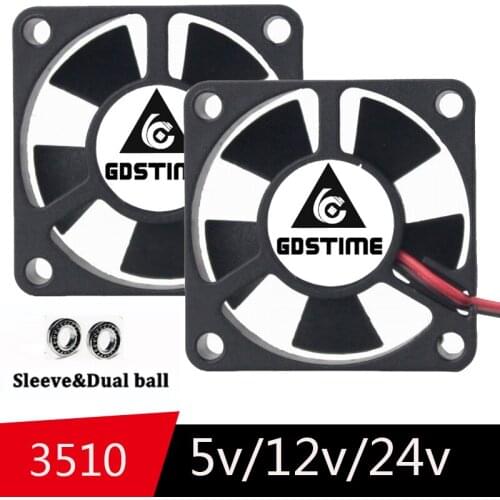 2Pcs Gdstime 35x35x10mm DC 24V 12V 5V Dual Ball sleeve Brushless cpu cooler 35mm x 10mm Small mini 2Pin Cooling axial fan 3510