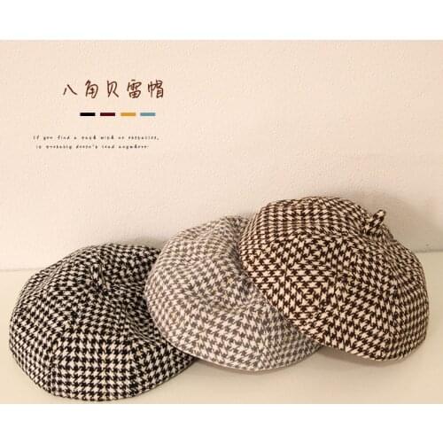 3 Colors Lovely Kids Boys Girls Beret Hat Plaid Printed Winter Warm Beanie Cap Outfits 2-6Y