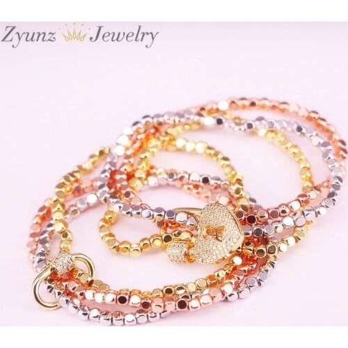 5PCS, Micro pave CZ Lock Hooks Spiral Screw Clasps Accessories with square cut beads chain bracelets