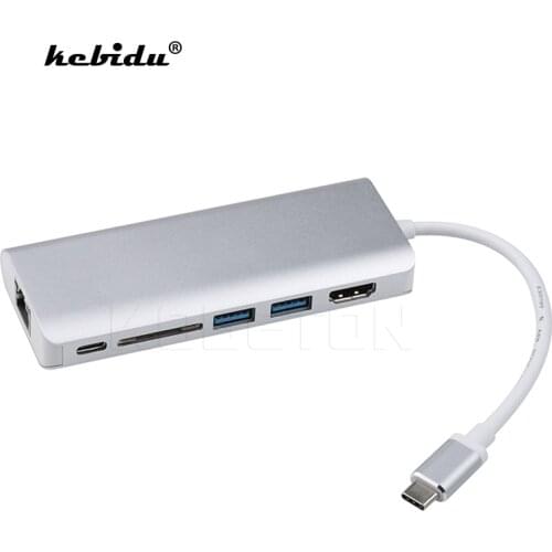 6 in1 usb type-c hub HDMI-compatible RJ45 converter For thunderbolt 3 Adapter Multiport usb3.0 usb-c charge cable sd card Slot