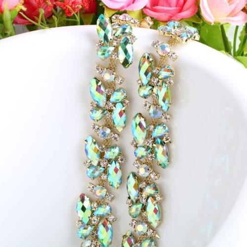 Free Shipping 2yards 2cm Sew on Rhinestone Chain Bridal Sash Rhinestone Applique, Wedding Applique,Rhinestone Trimming YJ104