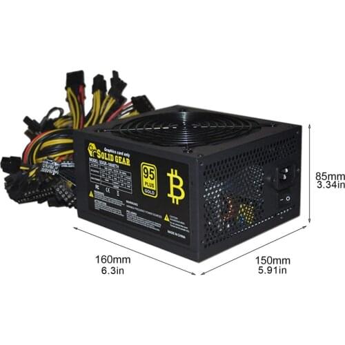 1800W ATX Modular Mining PC Power Supply Supports 6 Graphics Card 160-240V Power Supply Mining Machine Support