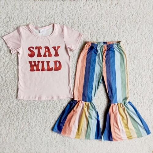 Boutique Kids Fashion Style Cloth New Arrival Toddler Girls Short Sleeve Outfit Baby Girls Striped Design 2Pieces Set