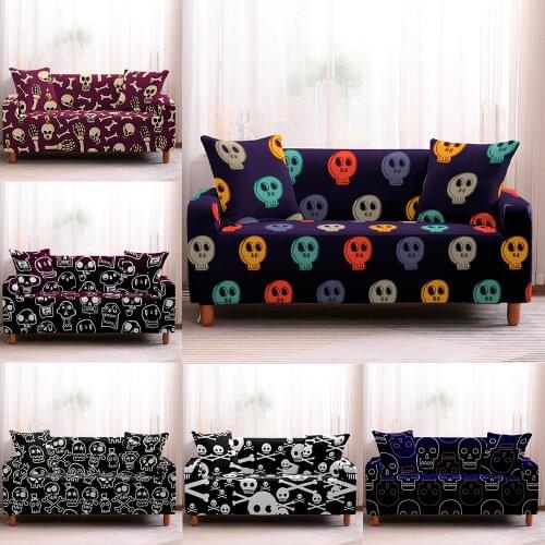 Skull Slipcover Elastic Stretch Sofa Cover L Sofa Pillow Couch Cover Tight Wrap All-inclusive Corner Protector 1/2/3/4 Seater