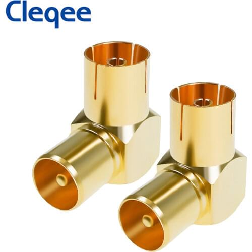 Cleqee Gold Plated TV Female to TC Male Right Angle Coax Adapter RF Antenna Cable Connector