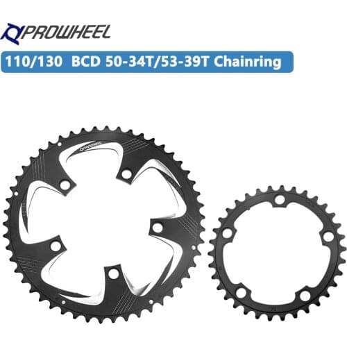 PROWHEEL 50-34T 53-39T Double Chainwheel 9/10/11 Speed Chainring Steel/AL7075 CNC Road Bike Dual speed Chain Wheel 110BCD 130BCD