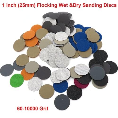 50pcs 25mm / 1 Inch Hook Loop Sanding Discs Flocking Waterproof Round Sandpaper Silicon Carbide Abrasive 60 to 10000 Grit