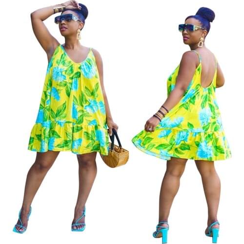 Zoctuo Summer Dress For Women Green Leaf Print Casual Straps Sexy Club Party Dresses O Neck Loose Sexy Fashion Women Clothing