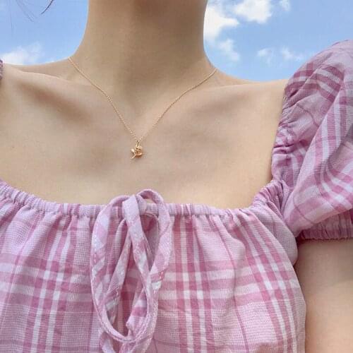 Small Cute Rose Flower Pendant Necklace for Women Gold Color Clavicle Chain Short Necklaces Female 2021 Fashion Jewelry