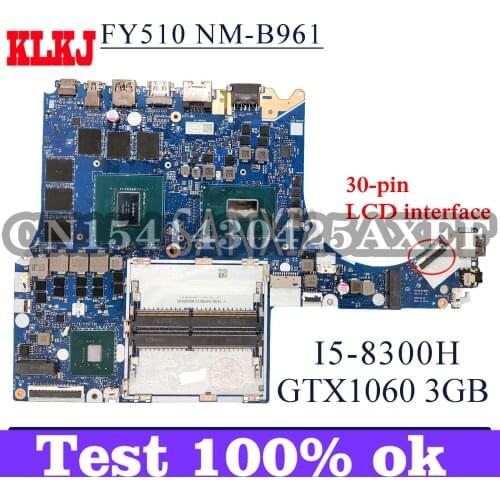 KLKJ NM-B961 Laptop Motherboard For Lenovo Legion Y530-15ICH Y7000 Original Mainboard HM370 I5-8300H GTX1060-3GB 30-pin LCD