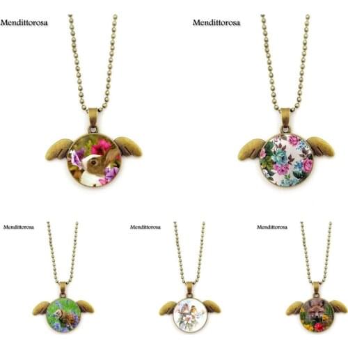 Mendittorosa Bronze Angel Wings Necklace Girls Best Festival Gift Jewelry For Schoolgirl Maxi Necklace Animal and Flowers