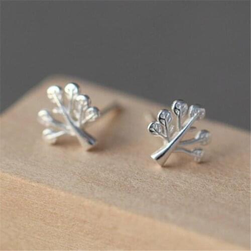 Fashion Silver Color Tree Leaf Hypoallergenic Stud Earrings For Women Gift Jewelry Pendientes Mujer Female eh649
