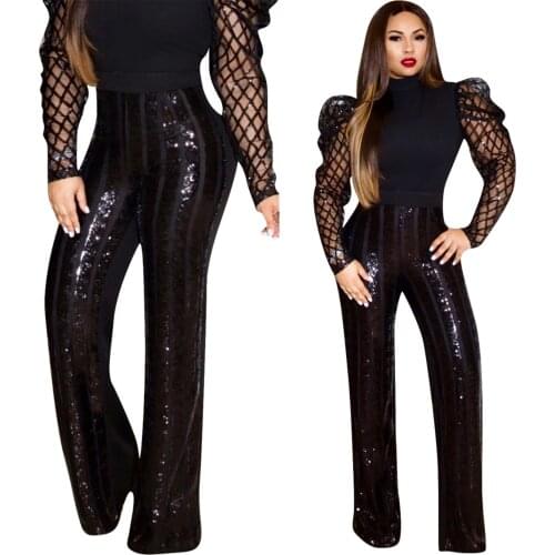 Hot Fashion Womens Turtleneck Tops Sexy Mock Neck Plaid Mesh Long Puff Sleeve Slim Fitted Tunics