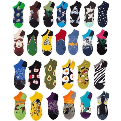 1 Pairs Man Casual Ankle Socks Men Colourful Beer Fashion Harajuku Leisure Tourism Fruit Food Grid Male Women Cotton Socks
