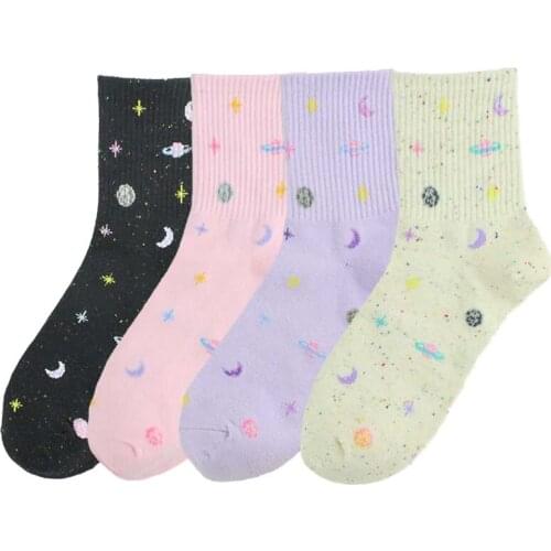 Japanese Harajuku Creative Socks Women Cute Moon Stars Planet Point Novelty Funny Socks Happy Sokken Femme Calcetines Mujer