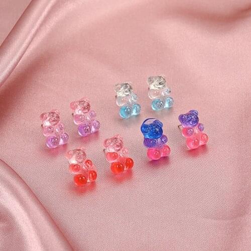 2021New Korean Version Simple Sweet Transparent Bear Earrings Fresh Cartoon Multicolor Geometric Resin Ladies Earrings Set
