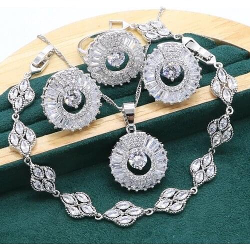 New Arrivals 925 Silver Jewelry Sets For Women Daily White Crystal Bracelet Earrings Necklace Pendant Ring Wedding Jewelry