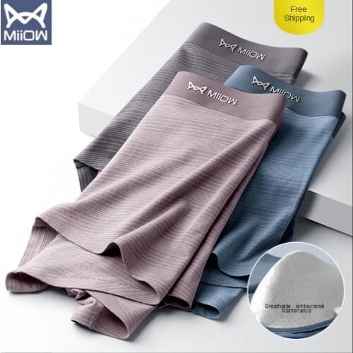 MiiOW Genuine Seamless Modal Underwear Mens Boxer Breathable Mid-waist Cotton Crotch Shorts Four Seasons