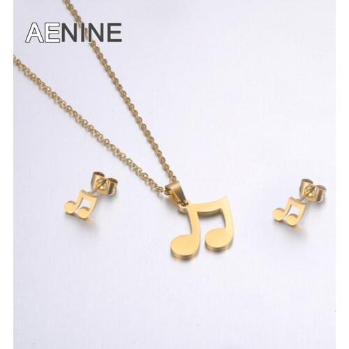 ZooMango Gold Color Stainless Steel Sets For Women Musical Notes Shape Necklace Earrings For Girls Lovers Engagement Jewelry