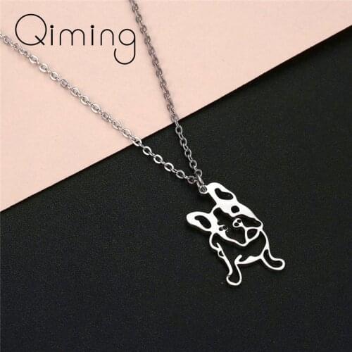 Women Stainless Steel Dog Necklaces Men French Bulldog Pendant Necklace Chokers Vintage Jewelry Dog Lover Gift