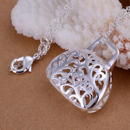 P037 Free Shipping 925 sterling silver Necklace, 925 silver fashion jewelry Three-dimensional bags /ayiajppa ejyanbfa