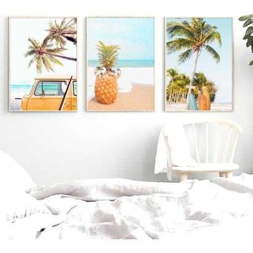 Beach Car Coconut Tree Pineapple Shell Wall Art Canvas Painting Nordic Posters And Prints Wall Pictures For Living Room Decor