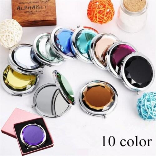 10 Color Metal Makeup Mirror Valentines Day Gift Portable Crystal Makeup Mirror Wedding Decoration for Guest Party Favor Gift