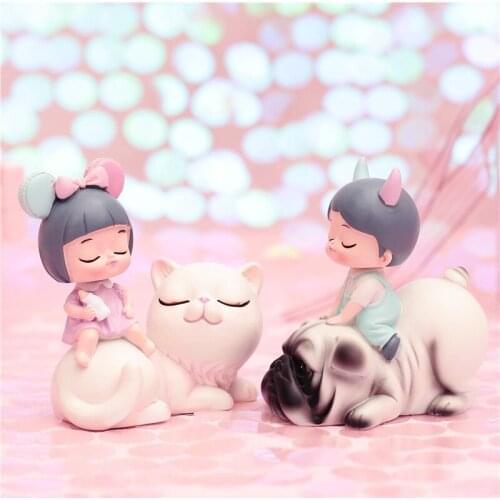 Ins Girly Style Cartoon Couples Resin Shaker Toy Cake Baking Decorations and Ornaments Car Furnishings