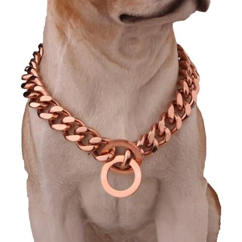 Rose Gold 12/15MM High-Quality Stainless Steel Dog Collar Training Choke Pet Dog Slip Chain Collars Strong Silver Color Collar