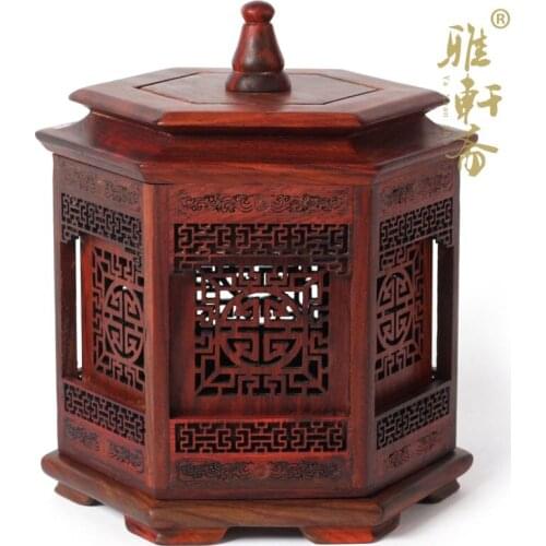 Sandalwood incense burner stove plate rosewood rosewood wood incense purple Tan hollow six angle box