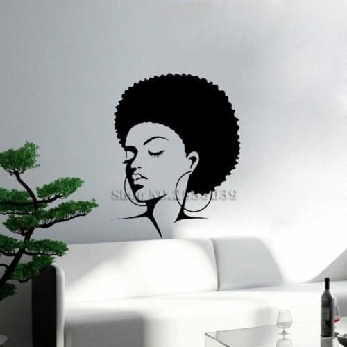Sexy Side Face Wall Stickers Afro Fashion Face Art Mural Wall Decor Adesivo De Parede Vinyl Wallpaper Room Decals LC493