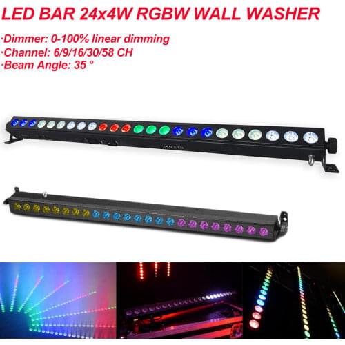 LED Bar 24x4W RGBW 4IN LED Wall Wash Super Large Light Angle DMX 512 Control Device Suitable Disco DJ Ballroom Bar Decoration