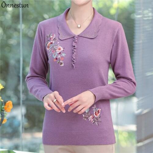 Turn Down Sweater Women New Autumn Spring Pullover Long Sleeve Top Femme Women Clothing Embroidery Sweaters For Women