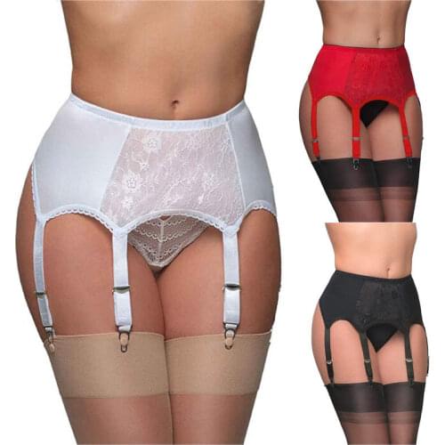 Vintage High Waist Garter Belt Mesh Suspender Belt 6 Straps Garter Belt for Thong Stocking Plus Size S-XXL