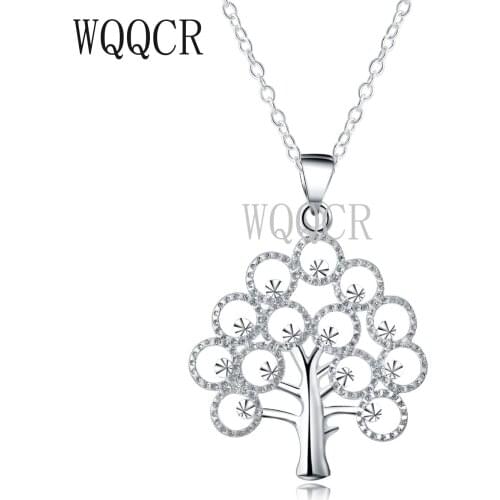 WQQCR Fashion 925 Sterling Silver Color Plant Tree Shape Sliding Necklace Jewelry Ladies Gifts Birthday Wholesale