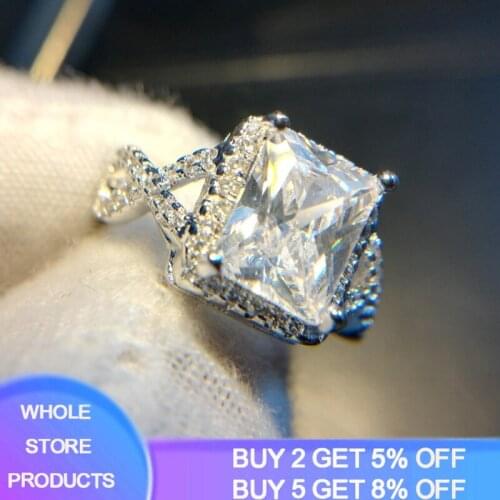 YANHUI Sparkling Big Clear Crystal Rings Original 925 Solid Silver Wedding Jewelry Female Engagement Rings for Women Party Gift