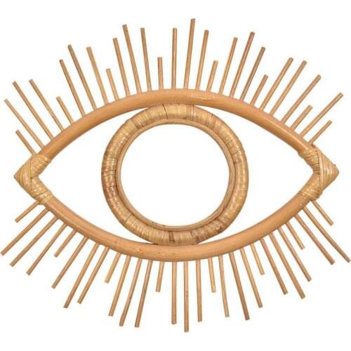 Eye Shape Decor Mirror Frame Rattan Art Decor Makeup Mirror Dressing Bathroom Wall Hanging Mirror Frame Crafts