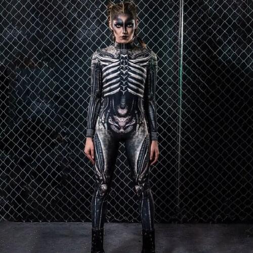 Halloween Costumes for Women Ghost Cosplay Scary Jumpsuit Skeleton Print Carnival Party Skull Full Sleeve Slim Clothes Girls