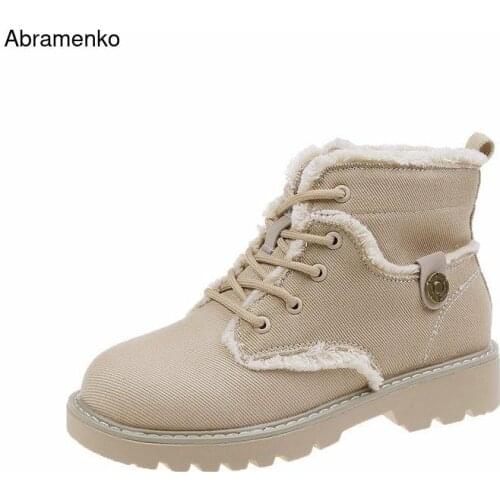 Women Shoes Winter Leather Ankle Martin Warm Boots Female Thick bottom Heels Casual Black Work Botas Mujer Feminina Size 35-39