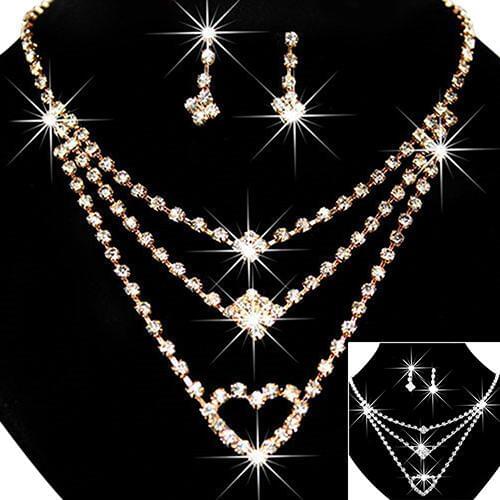 Women Wedding Bride Love Heart Multilayer Necklace / Earrings Jewelry Set Christmas Gifts set de aretes подарок девушке