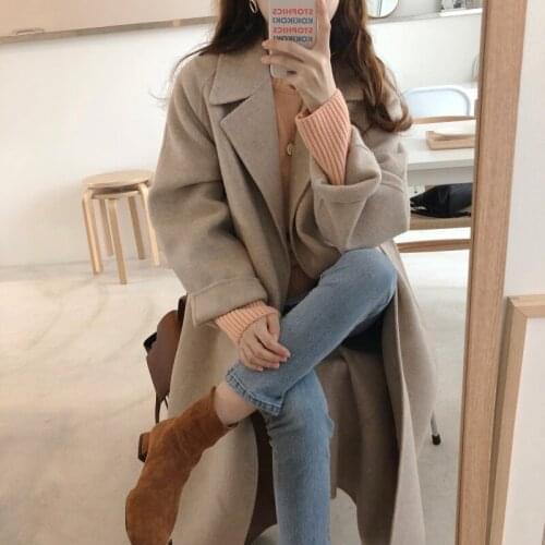 Long Coat with Belt Cashmere Outerwear Spring Autumn Winter New Womens Casual Wool Blend Trench Coat Oversize