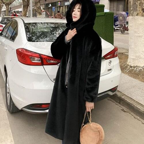 Winter Fluffy Faux Fur Women Coats Thick Warm Jackets Overcoat Soft Rabbit Hair Plush Hoodies Loose Hooded Long Coat Plus Size