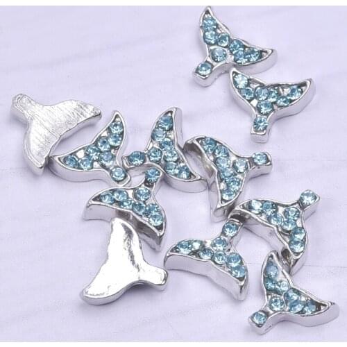F452 Blue Crystal Fishtail Charm For Glass Living Locket Zinc Alloy Charms 8*9mm