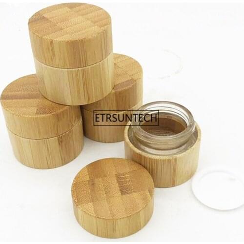 50pcs 10g Bamboo Glass Cream Jar Make-Up Skin Care Container Empty Bottle Packaging Container F3737